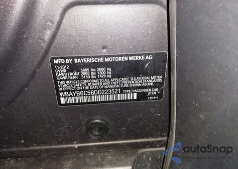 2013 BMW 750I xDrive из США, поврежденный, VIN WBAYB6C58DD223521